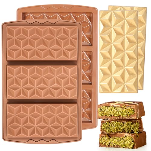 Fimary 2 Pcs Chocolate Bar Mold Deep Silicone Large Chocolate Molds Break Apart Pyramid Shape Thick Candy Bar Molds