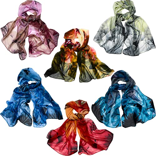 Sureio 6 Pcs Scarves for Women Lightweight Summer Floral Print Pattern Scarf for Women Dressy Long Thin Scarf Shawl(Bright Style)