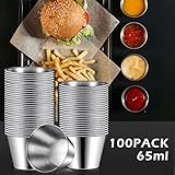 Mimorou 100 Pcs 2.5oz Metal Ramekins Stainless Steel Sauce Dipping Cups Ramekins Bulk Sauce Container Round Dipping Bowls Condiment Cup for Dish Butter Kitchen Restaurant Serving Party Dinner Cooking