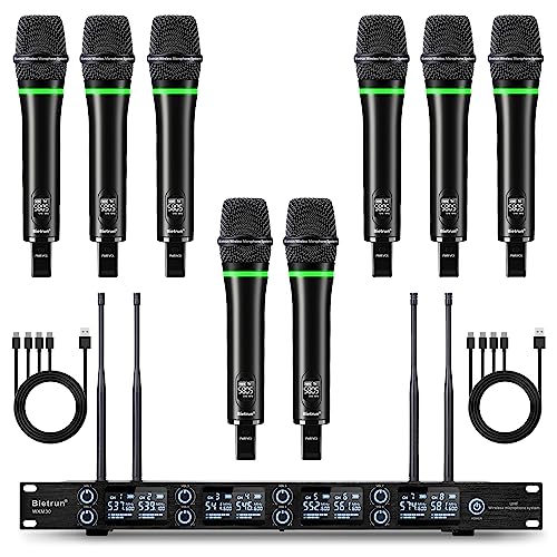 Bietrun 8-Channel Wireless Microphone System with 8 Rechargeable Mics Wireless, UHF 295ft Range, Professional Metal Cordless Dynamic Vocals Mics for Adults,Karaoke Party,Singing,Church,(Auto Connect)