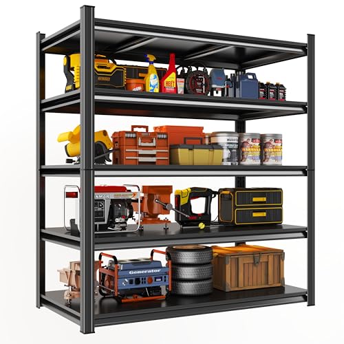 Notmise Garage Shelving, 72" H × 48" W Heavy Duty Metal Shelving - Easy to Assemble, Adjustable 5-Tier Storage Shelves, Double-Thickened Columns, 3000 lbs Capacity, for Garage, Pantry Storage, Black