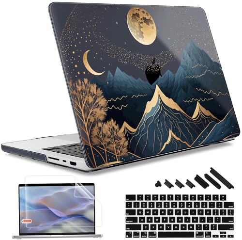 May Chen Case for M4 MacBook Pro 14 inch Case A3112 A3401 Max A3185, M3 A2918 A2992, M2 A2779 M1 A2442, 2024 2023 2022 2021 Release, Plastic Hard Shell Case with Keyboard Cover, Starry Mountain