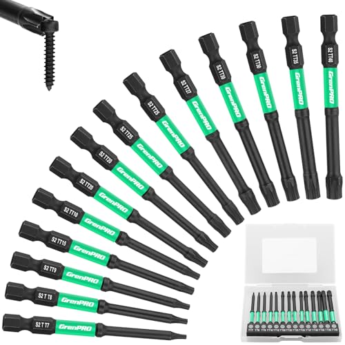 GRENPRO 14pc Impact Driver Torx Bit Set, Magnetic Screwdriver Set, Security and Torque Bits, 1/4 T20 T25 T30 Tamper Proof, 3" Long (T7-T40) Star Screwdriver