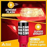 Alla Lighting Upgraded T20 7440 7443 LED Strobe Brake Lights Bulbs, Red Flashing Stop Lamps, W21W 7440LL 7443LL Strobe LED Taillights Replacement for Cars, Trucks, SUVs, Vans