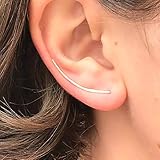 Silver Ear Climber, 925 Sterling Silver, Dainty Ear Crawler, Ear Cuff, Sterling Silver Earrings, Minimalist Earrings, Ear Climbers, Silver Earrings (Long, 925 Sterling Silver)