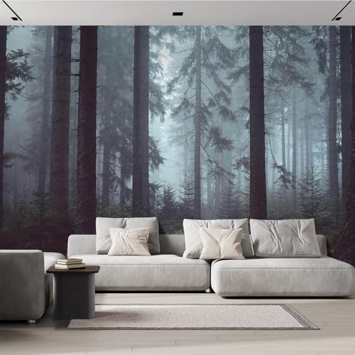 TOKMOCO Custom Misty Forest 3D Self-Adhesive Wall Murals, Natural Landscape Wallpapers Large Photo Landscape Wall Decal Walpaper Living Room Bedroom Tv Background Wall Mural
