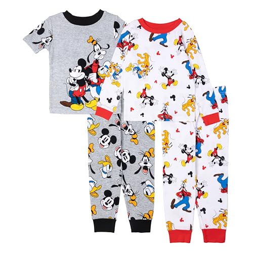 Disney Boys' 4-Piece Snug-fit Cotton Pajama Set, Soft & Cute for Kids, Mickey & Friends Fun