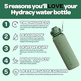 Hydracy Water Bottle with Time Marker -Large 32 oz BPA Free Bottle & No Sweat Sleeve -Leak Proof Gym Bottle with Fruit Infuser Strainer & Times to Drink -Ideal for Fitness Sports & Outdoors