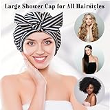 Luxury Shower Cap for Women, Shower Caps for Women Reusable Waterproof, Hair Cap for Shower, Large Adjustable Bowknot Bath Cap for Long Hair Braids