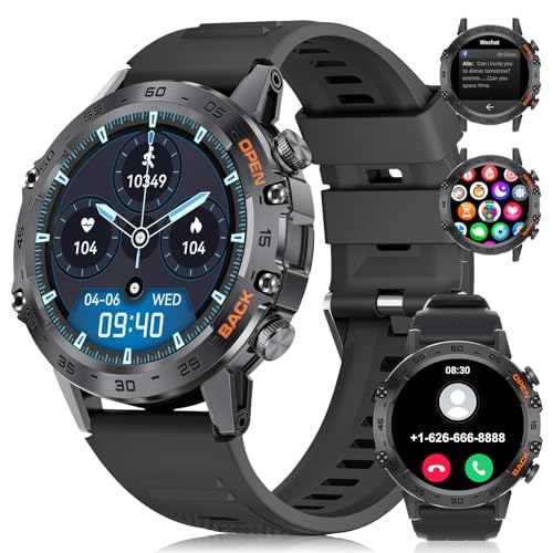 FOXBOX Smart Watch for Men Answer/Make Call for Android iOS,400mA Military Smartwatch Heart Rate Blood Oxygen Sleep Monitor Step Counter, 2 Watch Straps,1.39" HD Waterproof Outdoor Smart Watches