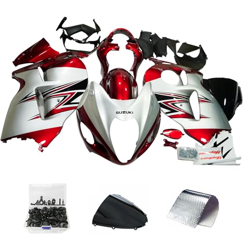 ZXMOTO Silver&Red Painted Fairing Kits Fit for SUZUKI HAYABUSA GSXR 1300 1997-2007 1998 1999 2000 2001 2002 2003 2004 2005 2006 Bodywork