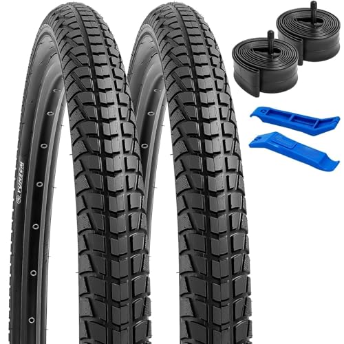YUNSCM 2-PCS 26" Road Bike Tires 26x1.95/53-559 and 26" Heavy Duty Bicycle Tubes Schrader Valve Compatible with Road Bike 26x1.90 26 x 1.95 26x2.0 Bicycle Tires and Tubes (Y-918)