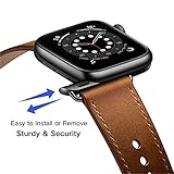 OUHENG Compatible with Apple Watch Band 42mm/41mm/40mm/38mm, Genuine Leather Bands Replacement Strap for iWatch SE2 SE Series 10 9 8 7 6 5 4 3 2 1 (Retro Brown/Black)