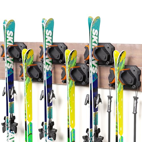 Ski & Snowboard Wall Rack for Garage Wall Fits Any Ski/board, Ski Wall Mount Holders Damage-Free Storage Rack, Garage Organization Space-Saving Winter Gear Organizer