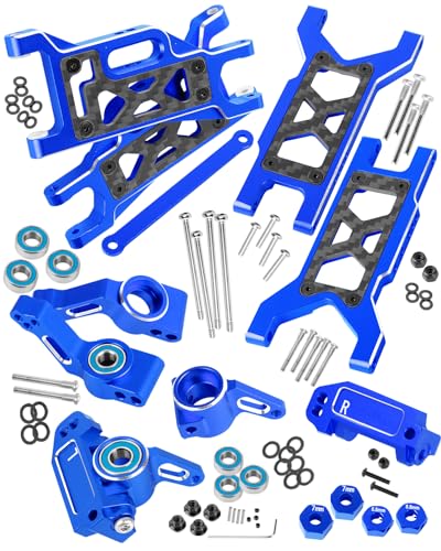 RcarmubWow RC Upgrades Part for 1/10 Slash 2WD,Slash 2WD VXL,Alloy Aluminum Front Rear Suspension Arms,Front Steering Block,Rear Stub Axle Carriers,Left Right Caster Blocks,Navy Blue