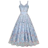 Women's Flower Embroidered Maxi Dress Long Floral Embroidery Dress for Women Formal Party Evening Dress Backless Summer High Waist Holiday Beach Long Dress Casual Wedding Cocktail Dresses Light Blue L