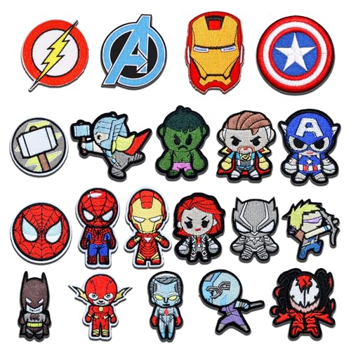 20pcs Superhero Styles Embroidered Patches,Bright Vivid Colors,Cute Sew On/Iron On Patch Applique for Backpacks,Dress,Hat,Jeans,Clothes DIY Accessories (CJYX-20PCS)