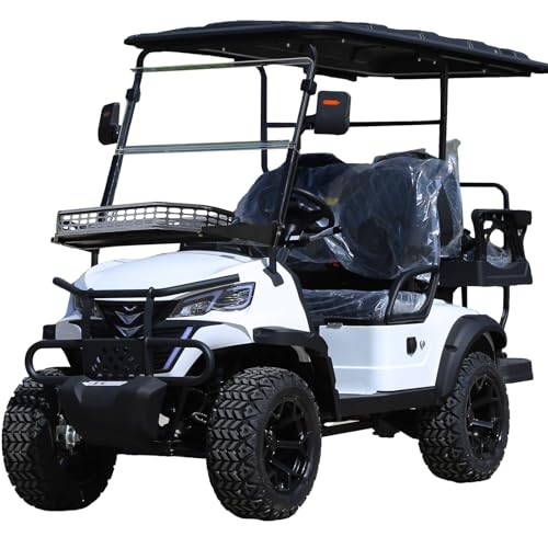 Electric Golf Cart for Adults 4 Passenger, Golf Car Build in 60V 5000W AC Motor with 14 Inch Off Road Tires, Suitable for Golf Hunting Scenic Spots Hotels Beaches Schools and Farms (White Color)