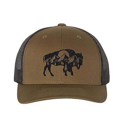 Black Lantern Trucker Hats - Curved Bill Snapback Adjustable Trucker Hat for Men and Women - Nature Themed Trucker Caps for Nature Lovers - Trucker & Baseball Caps - Outdoor Aesthetic Headwear (Buffalo Landscape)