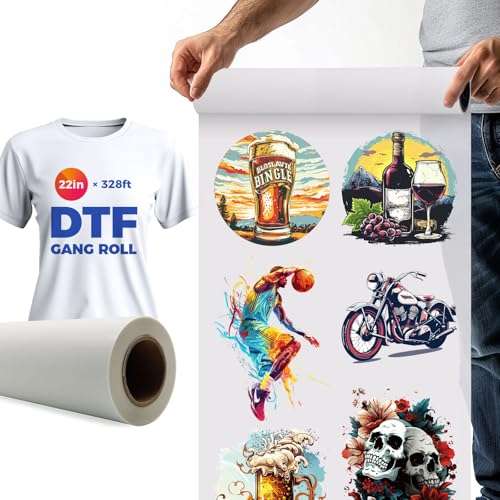 DTF Transfers Ready to Press, 22"x108" DTF Gang Sheets Rolls, Water Based DTF Film, Custom DTF Transfer Printing Images Text for Heat Press Transfer Iron on Customize Image Text Print for T-Shirt