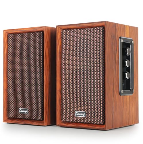 40W Computer Speakers,2.0 AC Powered Wooden PC Speakers with Strong Bass,7.28" X 2 AC Powered AUX(USB)/Bluetooth Bookshelf Speakers with USB Input for DSP PC Speaker, Wooden Speaker for Laptop,PC