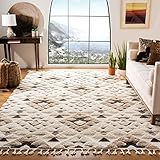 SAFAVIEH Area Rug 8x10 - Moroccan Tassel Shag Collection - Large - Ivory & Brown, Boho Design, Non-Shedding & Easy Cleaning, Plush Pile, Ideal for Living Room, Bedroom, Dining Space (MTS688A)