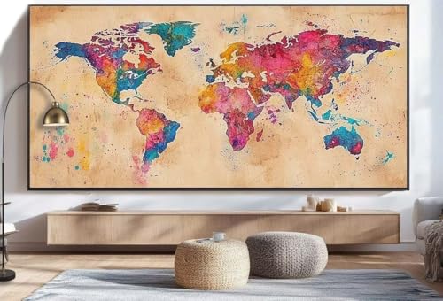 Vintage Diamond Art Kits for Adults, Large Size (47 x 28 Inch), Full Round Drill Diamond Painting World Map Paint By Numbers Kit, Gem Art DIY Arts and Crafts Crystal Pictures for Home Wall Decor U127