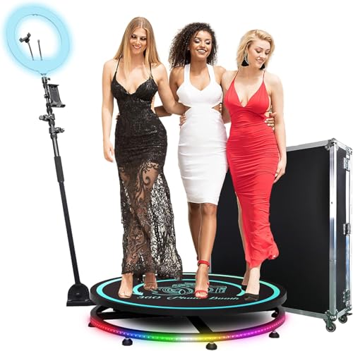 MWE 360 Photo Booth Machine for Parties with Flight Case,Logo Customization,Software APP Remote Automatic 360 Spin Camera Video Booth for 3-5 People (31.5"+Flight Case)