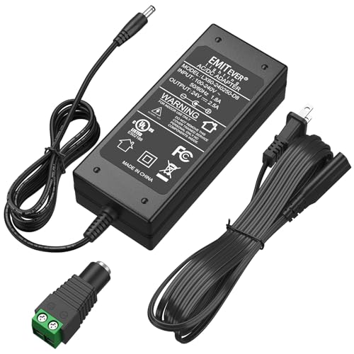 EMITEVER 24V Power Supply, 60W LED Power Adapter UL-Listed, 100-240V AC to 24V DC 2.5A Converter Lighting Transformers for LED Strip Lights,CCTV Cameras