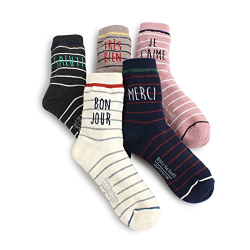 Intype French Bonjour Fashion Socks Womens 5pairs