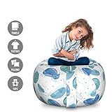 Lunarable Nautical Storage Toy Bag Chair, Jellyfish Pattern with Spotted Background Ocean Creatures Ornamental Sea Life, Stuffed Animal Organizer Washable Bag, Large Size, Pale Blue