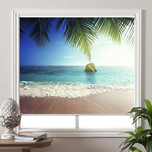 Blackout Window Shades, Premium UV Protection Water Proof Custom Roller Blinds, Printed Picture Window Roller Shade，75" W x 40" L, SEA-5