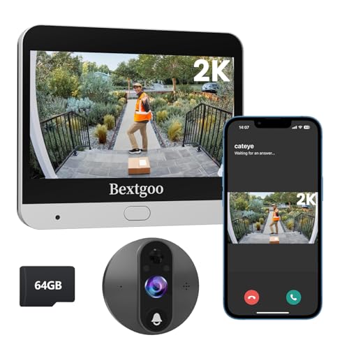 Bextgoo 2K Video Peephole Doorbell Camera with 64GB Memory Card, Door Peephole Video Doorbell with 4.3" Color Monitor, 8000mAh Battery, 170° Wide View, Smart Detection Alerts, Night Vision