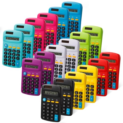 CACASO 36 Pcs Pocket Calculator,Pocket Size Calculator,8 Digit Display Solar Battery Dual Power Desktop Calculators for Students Kids Home Office(9 Colors)