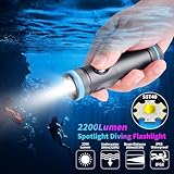 LetonPower Tynny-13se Dive Light 2200 Lumens Compact Underwater Flashlight, 6 Modes Dive Torch, Snorkeling Light with Rechargeable Battery and Type-C Charging for Scuba Diving Flashlight (Gray)