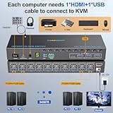 10 Port 8 Port HDMI KVM Switch 4K@60Hz EDID Simulation, USB3.0 KVM Switch HDMI for 10 Computers Share 1 Monitor and 4 USB Devices, KVM Switches with Audio RS232 Wied Remote 12V Power and USB Cable