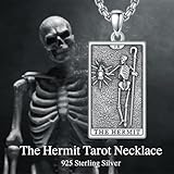 PELOVNY Skeleton Necklace 925 Sterling Silver Tarot Pendant The Hermit Tarot Card Necklace Skeleton Jewelry Christmas Birthday Gifts for Women Men Unisex