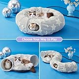 Lesure Cat Tunnel Bed for Indoor - Cute Cat Donut Tunnel with Washable Circle Cushion, Round Pet Peekaboo Cave Toy for Kitten/Puppy/Rabbit, Grey