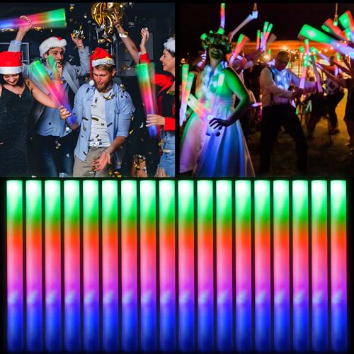 Bietrun 105PCS Foam Glow Sticks, Glow Sticks Bulk Party Pack, LED Light up Foam Sticks for Wedding with 3 Modes Colorful Flashing, Neon Party Favors Supplies for Birthday, Carnival, Concert