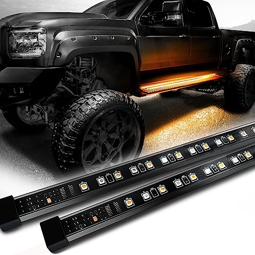 OPT7 Sidekick 78" Running Board Lights 2PCS LED Strips w/Sequential Amber Turn Signal, DRL, White Courtesy Light for Extended Crew Cab Trucks Pickup Trailer