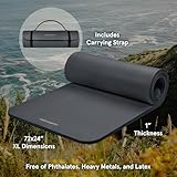 Retrospec Solana Yoga Mat 1" Thick w/Nylon Strap for Men & Women - Non Slip Exercise Mat for Home Yoga, Pilates, Stretching, Floor & Fitness Workouts - Graphite