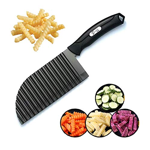 SHengwin Crinkle Potato Cutter, Crinkle Cut Knife for Veggies French Fry Cutter, Kitchen Wavy Slicer Knife for Chopping Carrot Cucumber Stainless Steel Blade 2.9" x 11.8"