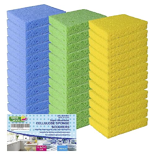 36 Pk Pop-Up Compressed Cellulose Sponges, Heavy Duty Scrub Kitchen Sponge, Clean Tough Messes Without Scratching Eco Friendly Reusable Compostable&Biodegradable 4.6x2.8x0.8Inch