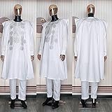 HD African Man Apparel Agbada Clothing Embroidery Dashiki Shirts and Pants White African Outfits for Men 3 Pieces Clothes 4XL