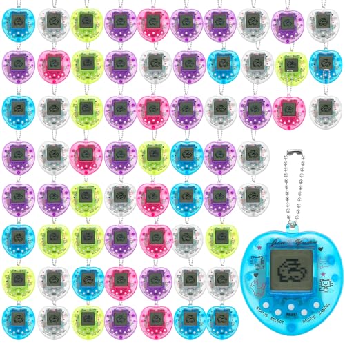 Jerify Virtual Pets Keychain, 60 Pcs Electronic Digital Pet Keychain Game, Nostalgia 90s Toys with 1 Screwdriver and 2 Button Battery, Mixed Styles, Assorted Color, Unisex-Youth