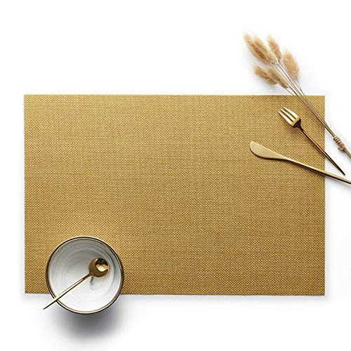 Daesar Personalised Place Mat Set of 6, Christmas PVC Placemats Table Placemats Woven Simple Rectangle Woven Table Placemats Christmas Gold 18x12 Inch
