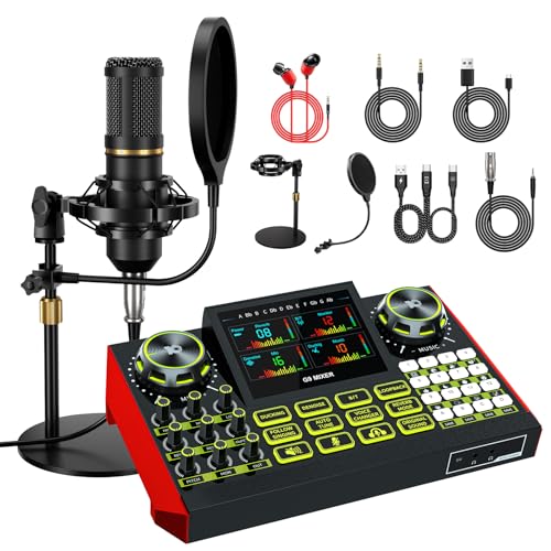 neculogy Podcast Equipment Bundle, Audio Interface with Cardioid Designer BM800 Mic for Gamer and Quality All-in-One DJ Mixer, for Live Streaming, Singing, YouTube, Gaming