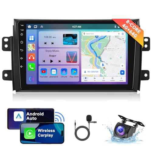 [8 CORE 4G+64G] Car Radio for Suzuki SX4 2006-2013 with Wireless Carplay/Android Auto, 9 Inch Android 13 IPS Touch Screen Car Stereo, Bluetooth, GPS Navi, WiFi, SWC, DSP + Backup Camera