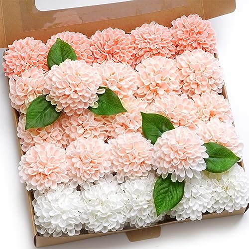 Artificial Wedding Dahlia Flowers 25 pcs Fake Roses with Stem for DIY Wedding Decor Centerpieces Arrangements Bouquets (Shades of Pink)