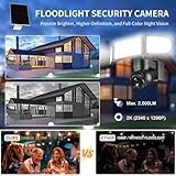 Sdstone Solar Floodlight Camera,Security Camera Wireless Outdoor（64GB TF Card ） 360°View Pan/Tilt, 2K HD,2.4GHz WiFi Camera with Color Night Vision/PIR Sensor/2-Way Audio/Alexa, IP65, 105dB Siren